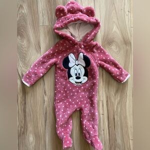 Disney Baby Zip Up Minnie Mouse Footed Onsie Size 0/3 Months
